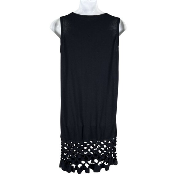 Lafayette 148 New York XL Black Sleeveless Shift Dress Lattice Hem Minimalist - Picture 2 of 14